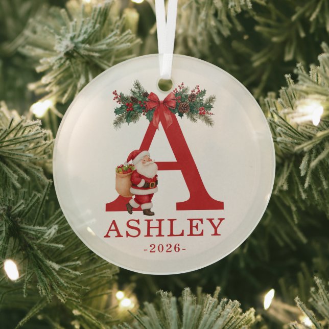 Santa Monogrammed and Name Family Matching Ornament Aus Glas (InSitu)