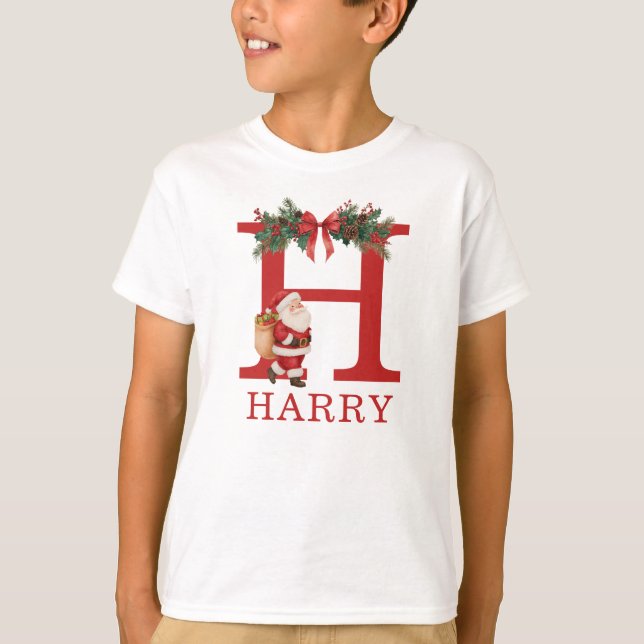 Santa Monogrammed and Name Family Matching T-Shirt (Vorderseite)