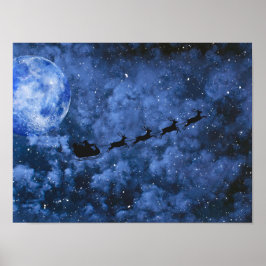Santa Moonlight Flying Poster