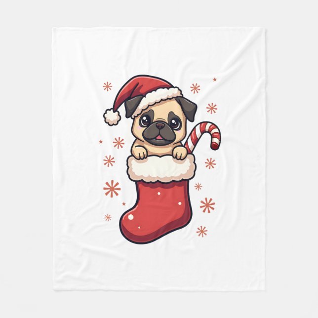 Santa Mops Delight Fleecedecke (Vorderseite)