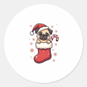 Santa Mops Delight Runder Aufkleber