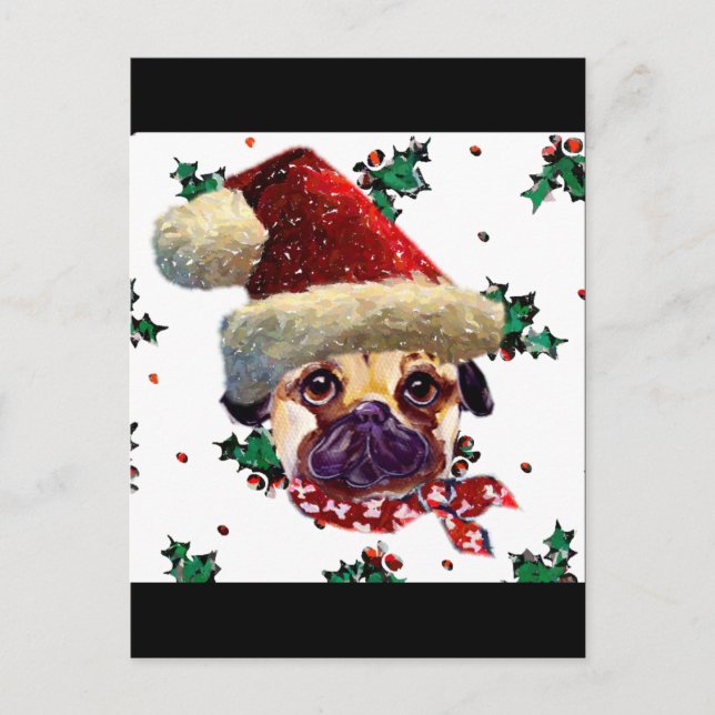 Santa Mops Feiertagspostkarte (Vorderseite)