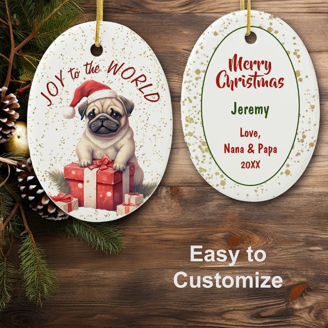 Santa Mops Hunde Geschenkboxen Freude am Welturlau Keramik Ornament (Von Creator hochgeladen)