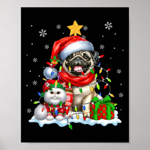 Santa Mops mit Elf Katze Weihnachtsleuchten Besitz Poster