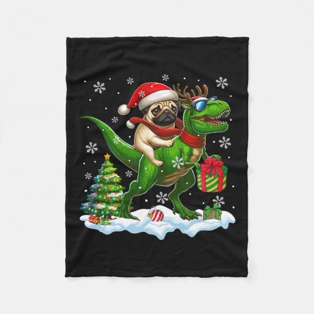 Santa Mops Riding Rentier T-rex Weihnachtskids Tod Fleecedecke (Vorderseite)