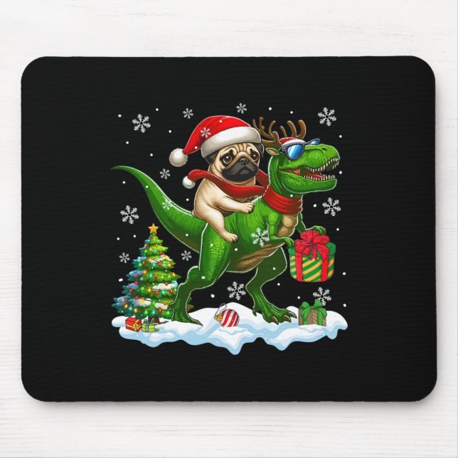 Santa Mops Riding Rentier T-rex Weihnachtskids Tod Mousepad (Vorne)