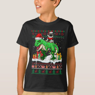 Santa Mops Riding T-rex Weihnachtssüßer Lover Eige T-Shirt