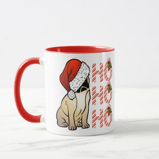 Santa Mops Tasse Niedlicher Hund in Weihnachtsmann (Links)
