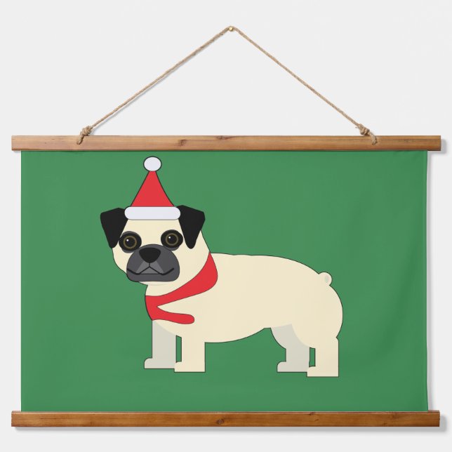 Santa Mops Wandteppich Mit Holzrahmen (Vorne)
