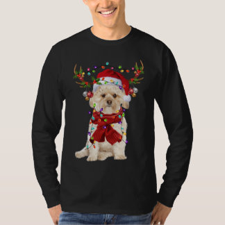 Santa Morkie Dog Rentier Weihnachtsbeleuchtung T-Shirt