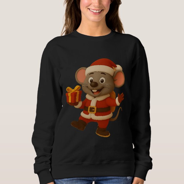 Santa Mouse Long Sleeve T - Shirt | Niedliches Wei (Vorderseite)
