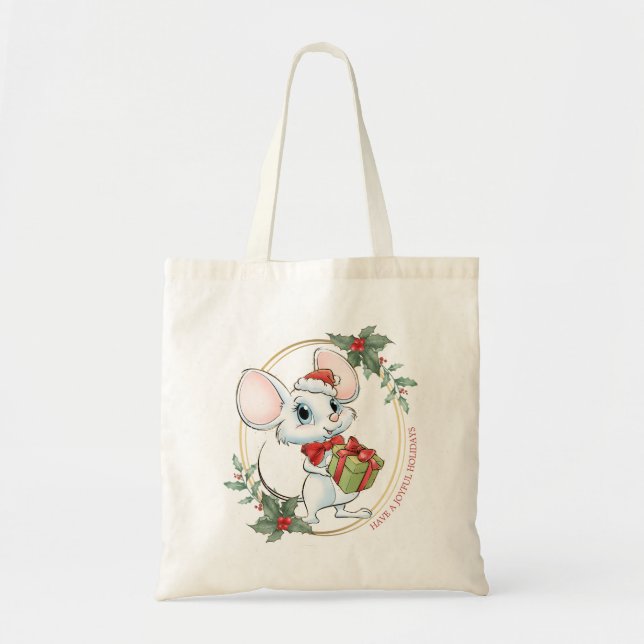 Santa Mouse Weihnachts-Tote-Tasche Tragetasche (Vorne)