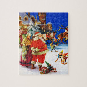 Santa & Mrs. Claus am Nordpol am Heiligen Abend Puzzle