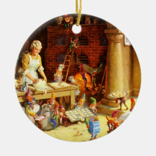 Santa & Mrs. Claus & die Elfen backen Kekse Keramikornament