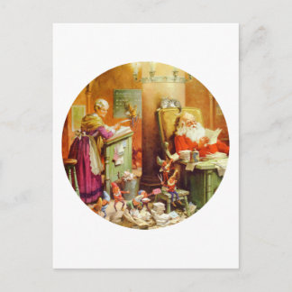 Santa & Mrs Claus erstellen ihre Liste der Kinder Feiertagspostkarte