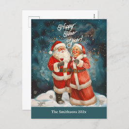 Santa Mrs Claus Happy New Year Postcard Feiertagspostkarte