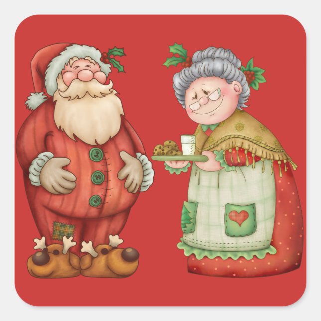 Santa Mrs. Claus Milk Cookies Quadratischer Aufkleber (Vorderseite)