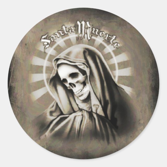 Santa Muerte BLACK UND GRAY Runder Aufkleber (Vorderseite)