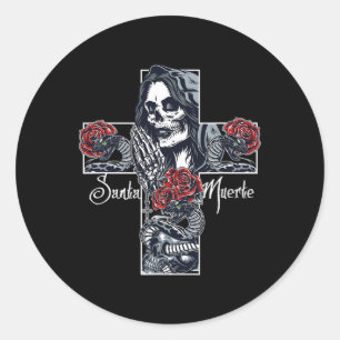 Santa Muerte Cross Runder Aufkleber