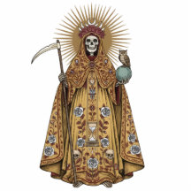 Santa Muerte Heilige Tod Goldumhang 2D-Statue