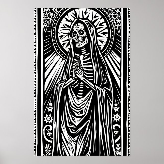 Santa Muerte Linocut Pattern Poster (Vorne)