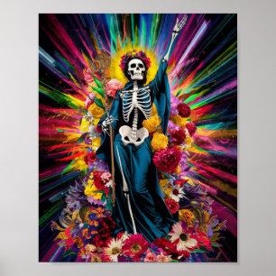 Santa Muerte mit farbenfrohen Lichtplakaten Poster