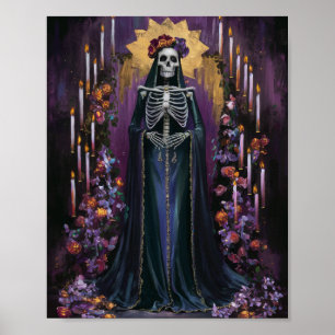 Santa Muerte mit Kerzen und Blumen Poster