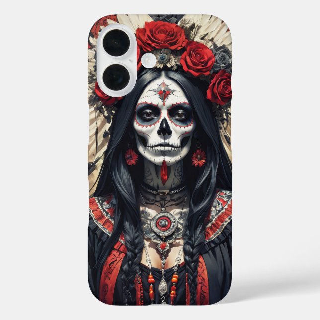 Santa Muerte mit roten Blume verziert Case-Mate iPhone Hülle (Rückseite)
