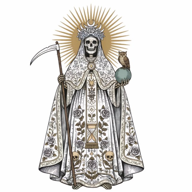 Santa Muerte Saint Holy Death White Robe 2D Statue Freistehende Fotoskulptur (Vorne)