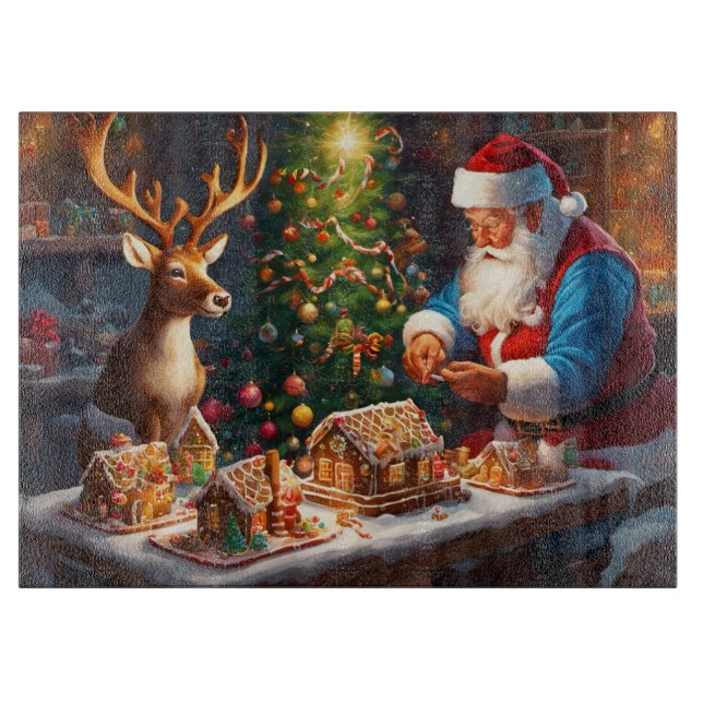 Santa N Reindeer machen Lebkuchenhaus Weihnachten Schneidebrett (Vorderseite)