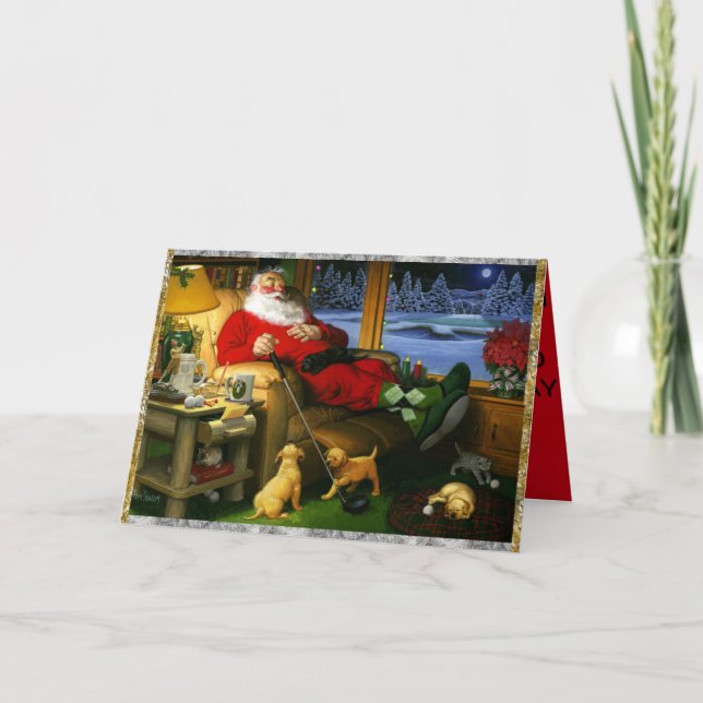 Santa Napping nach Golf auf der Weihnachtskarte Karte (Vorderseite)