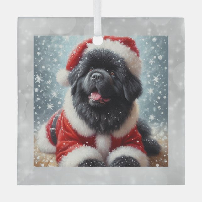Santa Newf Puppy Christmas Ornament (Vorderseite)