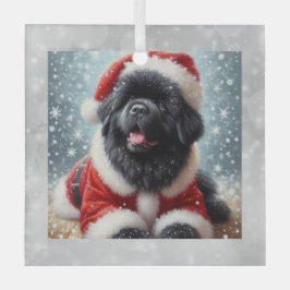 Santa Newf Puppy Christmas Ornament Aus Glas