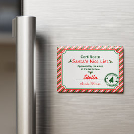 Santa Nice List Christmas Certificate Candy Cane Magnet