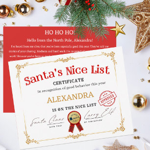 Santa Nice List Individuelle Name Weihnachtszertif Feiertagskarte