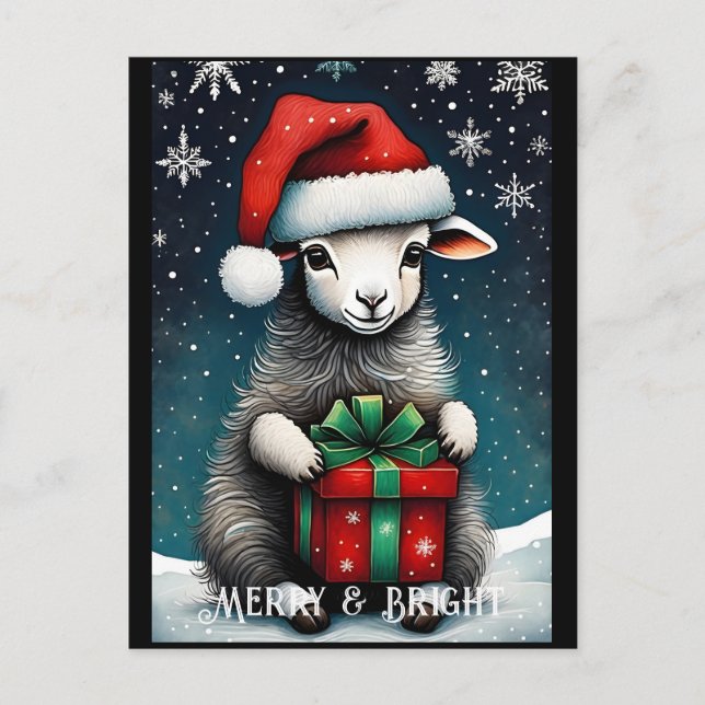 Santa Niedlich Baby Sheep Weihnachtsgeschenk Urlau Postkarte (Vorderseite)