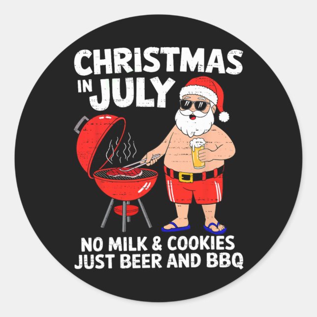 Santa No Milk Cookies Just Bbq Funny Christmas In  Runder Aufkleber (Vorderseite)