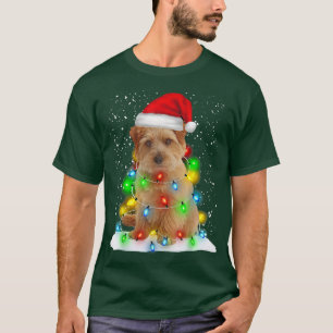 Santa Norfolk Terrier Christmas Light Pajama Dog X T-Shirt