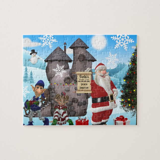 Santa North Pole Personalisiert mit Kindername Puzzle (Horizontal)