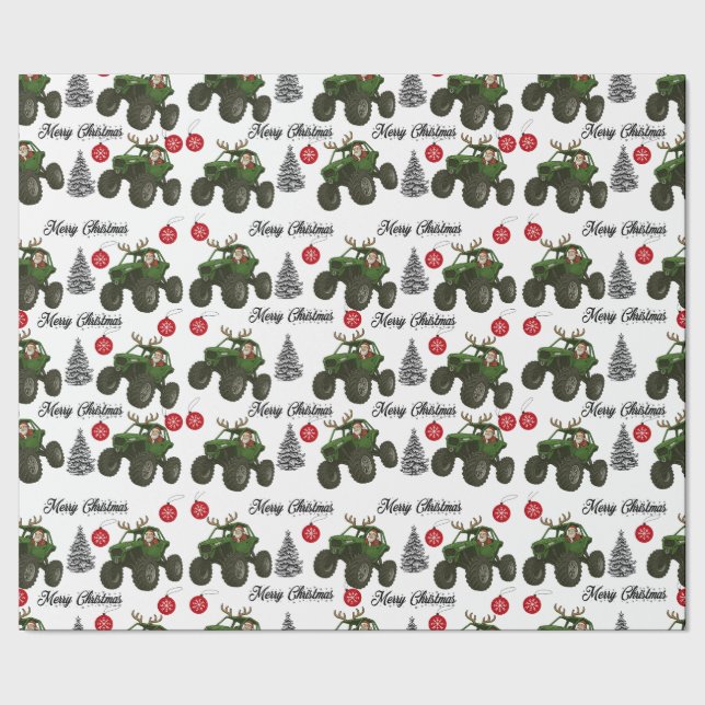 Santa Off Road Wrapping Paper Geschenkpapier (Saum)