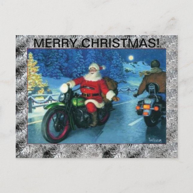 Santa on a Motorcycle Post Card Feiertagspostkarte (Vorderseite)