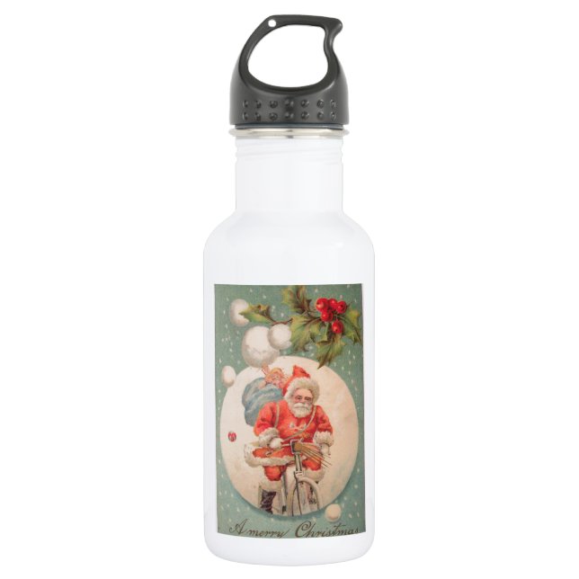 Santa on Bicylce Edelstahlflasche (Vorderseite)