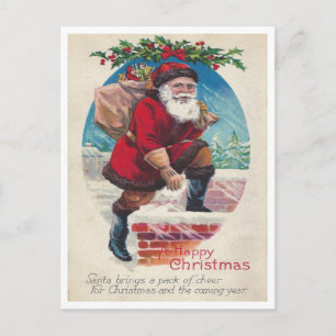 Santa on Chimney Vintag Happy Christmas Postkarte