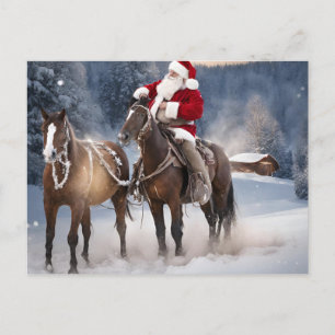 Santa on Horse Western Weihnachten Postkarte