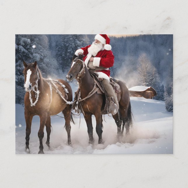 Santa on Horse Western Weihnachten Postkarte (Vorderseite)