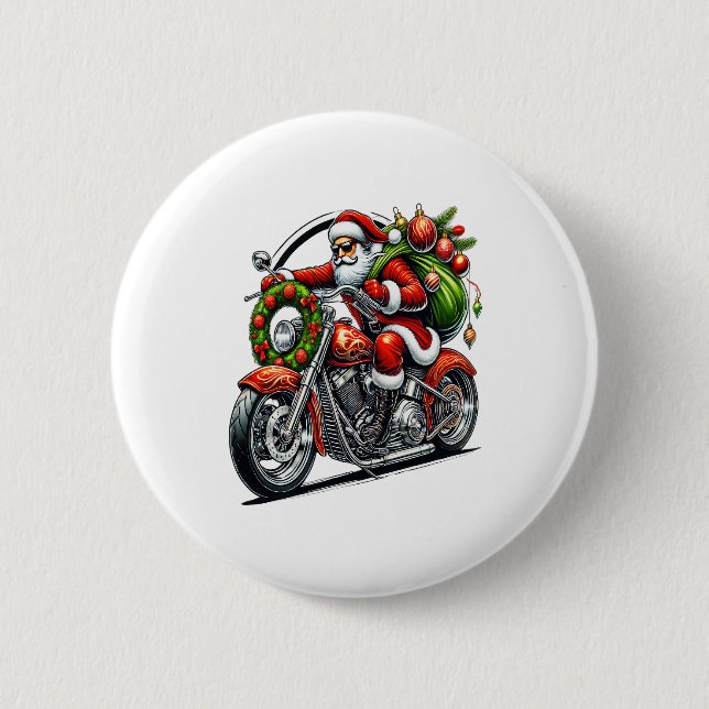 Santa on Motorcycle Christmas Biker Button (Vorderseite)