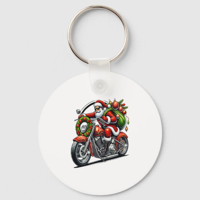 Santa on Motorcycle Christmas Biker Schlüsselanhänger (Vorderseite)