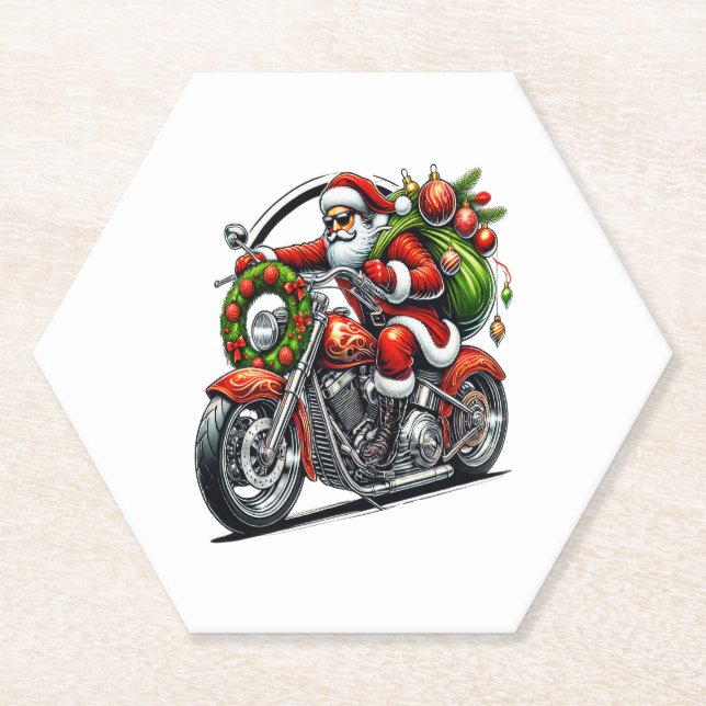 Santa on Motorcycle Christmas Biker Untersetzer (Vorderseite)