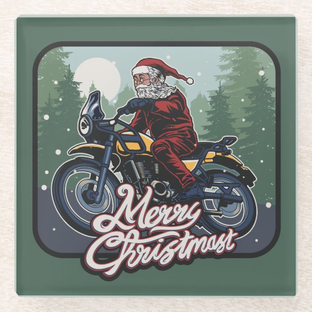 Santa on Motorrad Glasuntersetzer (Vorderseite)