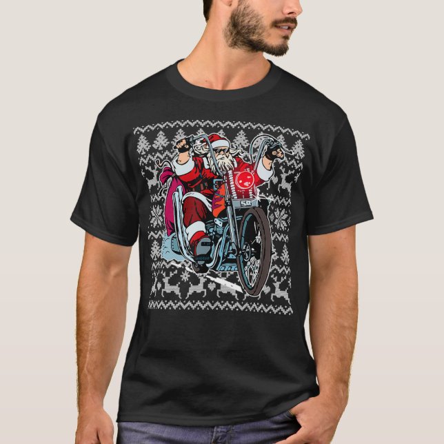 Santa on Motorrad Ugi Weihnachts-Sweater-Geschenk  T-Shirt (Vorderseite)